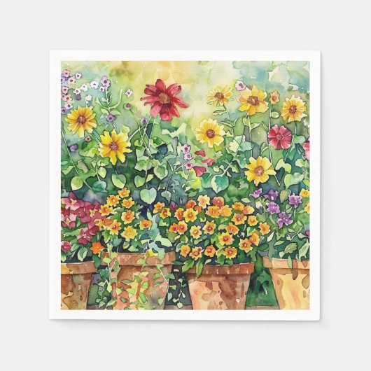 Levendige Tuin Bloemen Waterverf Decoupage Servet (Voorkant)