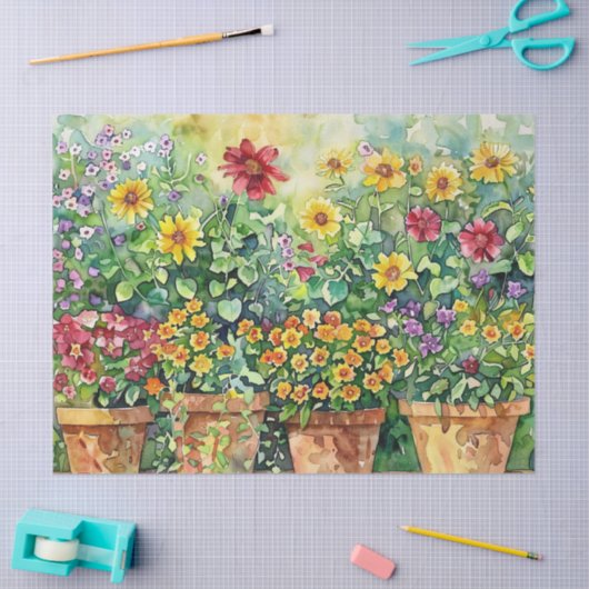 Levendige Tuin Bloemen Waterverf Decoupage Tissuepapier (Craft)
