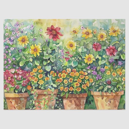 Levendige Tuin Bloemen Waterverf Decoupage Tissuepapier (Voorkant)