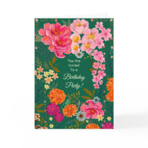 Levendige tuin pioen & Zinnia verjaardagsuitnodigi