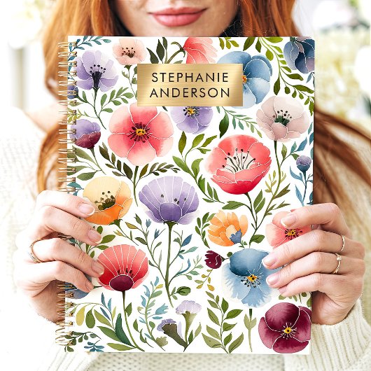 Levendige Tuin Waterverf Bloemen Aangepaste Naam Planner