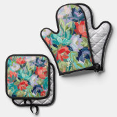 Levendige Tuinsymfonie Ovenwant & Pannenlap Set (Voorkant / Achterkant)
