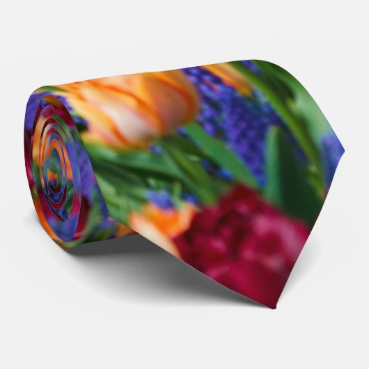 Levendige tulpen, hyacinten en bloemen stropdas (Opgerold)