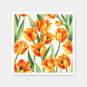 Levendige Tulpen Waterverf Patroon in Heldergeel Servet