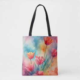 Levendige tulpen waterverf tote bag