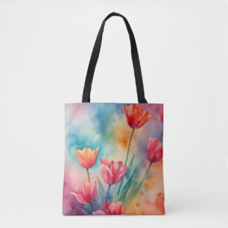 Levendige tulpen waterverf tote bag