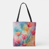 Levendige tulpen waterverf tote bag (Achterkant)