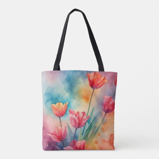 Levendige tulpen waterverf tote bag (Achterkant)