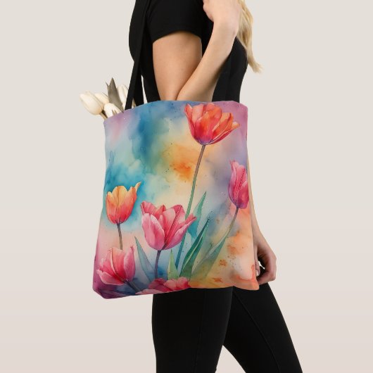 Levendige tulpen waterverf tote bag (Dichtbij)