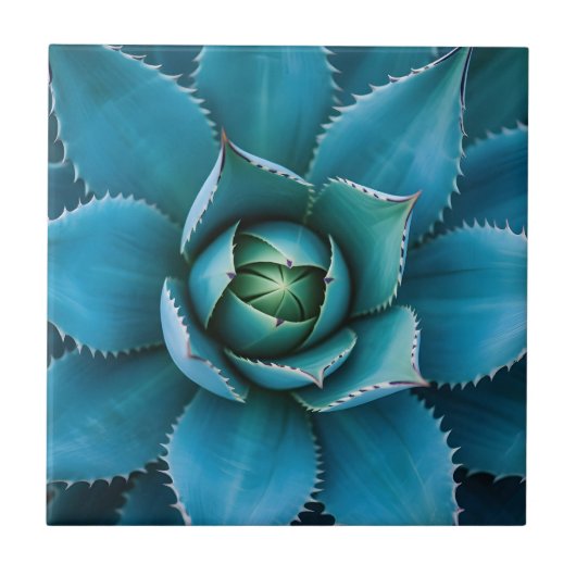 Levendige Turkoois Agave Succulent Macro Geometris Tegeltje (Voorkant)
