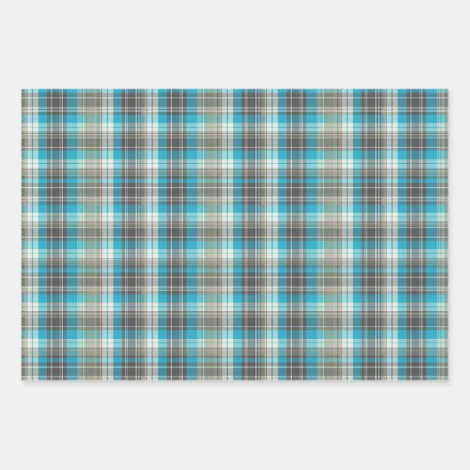 Levendige Turquoise, Bruin & Crème Plaid Inpakpapier Vel (Voorkant 3)