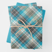 Levendige Turquoise, Bruin & Crème Plaid Inpakpapier Vel (In situ)