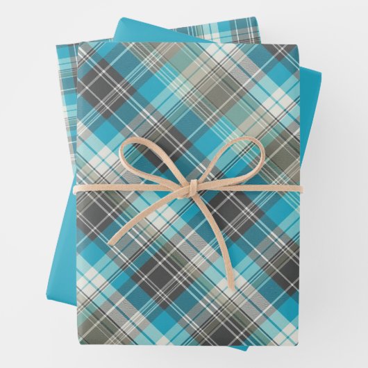 Levendige Turquoise, Bruin & Crème Plaid Inpakpapier Vel (In situ)