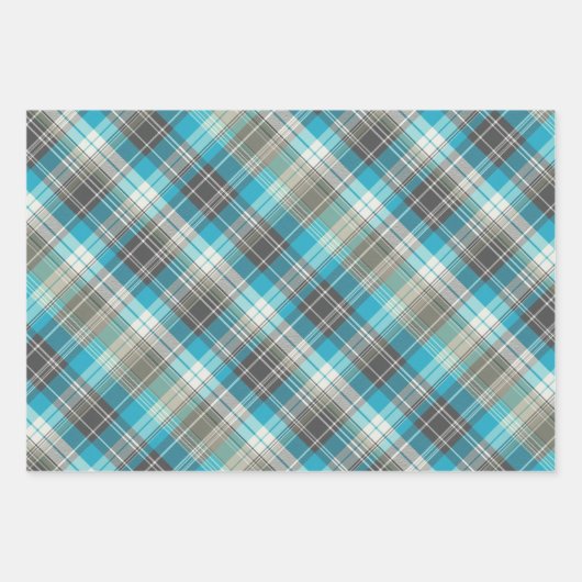 Levendige Turquoise, Bruin & Crème Plaid Inpakpapier Vel (Voorkant)
