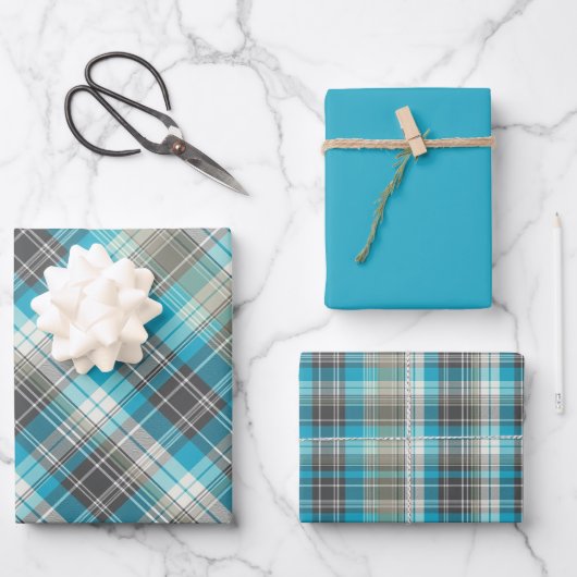 Levendige Turquoise, Bruin & Crème Plaid Inpakpapier Vel (Voorkant)