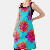Levendige turquoise en neonroze bloemenschort schort (Insitu)