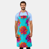 Levendige turquoise en neonroze bloemenschort schort (Gedragen)