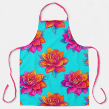 Levendige turquoise en neonroze bloemenschort