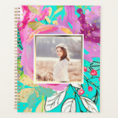 Levendige turquoise en Paarse bloem met foto Planner (Voorkant)