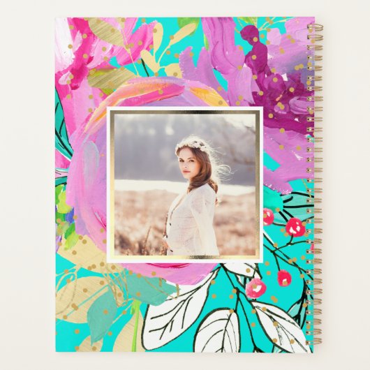 Levendige turquoise en Paarse bloem met foto Planner (Achterkant)