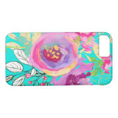 Levendige turquoise en Paarse bloemen Case-Mate iPhone Case (Achterkant (Horizontaal))