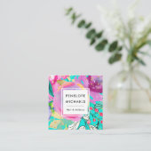 Levendige Turquoise en Paarse Waterverf Bloemen Vierkante Visitekaartje (Staand voorkant)