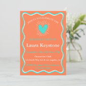 Levendige turquoise, koraal & witte retro Wavy Kaart (Staand voorkant)