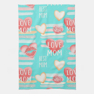 Levendige Turquoise MOM Waardering Pop Patroon Theedoek