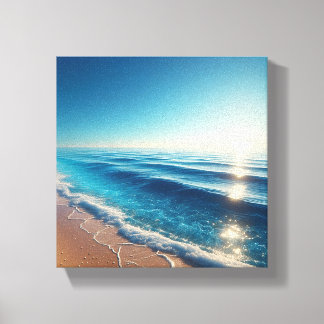 Levendige turquoise oceaangolven met gouden zand canvas afdruk