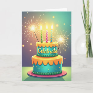 Levendige Turquoise Oranje Cake Kaart