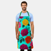 Levendige Turquoise Roos Bloemenschort Schort (Gedragen)