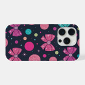 Levendige Turquoise Roze Glitter Strikken & Stippe iPhone Hoesje (Achterkant horizontaal)