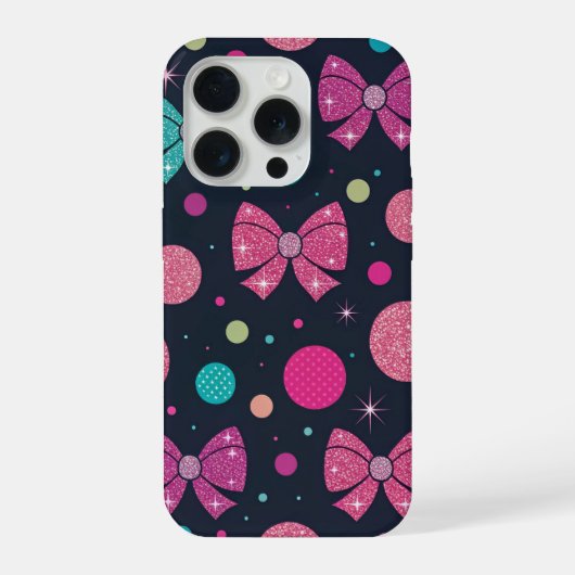 Levendige Turquoise Roze Glitter Strikken & Stippe iPhone Hoesje (Achterkant)