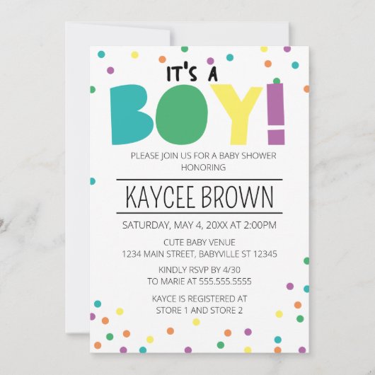 Levendige typografie 'It's a Boy' Baby shower Kaart (Voorkant)