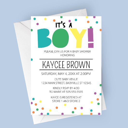 Levendige typografie 'It's a Boy' Baby shower Kaart