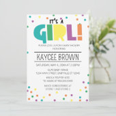 Levendige typografie 'It's a Girl' Baby shower Kaart (Staand voorkant)