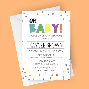 Levendige typografie Oh Baby Baby shower Invitatio Kaart