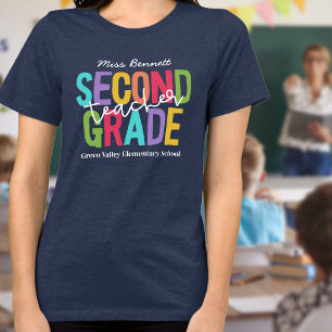 Levendige typografie Tweede klas leraar Voeg naam Tri-Blend Shirt