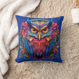 Levendige Uil - Kleurrijke Boho Kussen