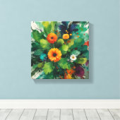 Levendige uitbarsting van calendula en gebladerte canvas afdruk (Insitu (Houten vloer))