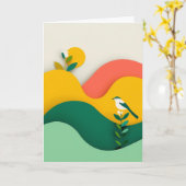 Levendige Uitgeknipt-Papier Vogel Bloem Kaart (Gele Bloem)
