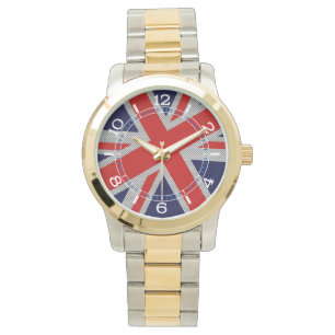 Levendige Union Jack op Carbon Style Print Dial Horloge