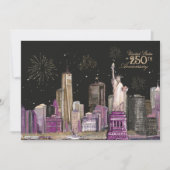 Levendige US Semiquincentennial Roze Paarse NYC Kaart (Voorkant)