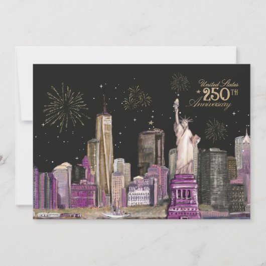 Levendige US Semiquincentennial Roze Paarse NYC Kaart (Voorkant)