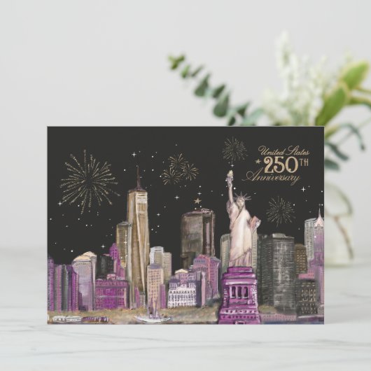 Levendige US Semiquincentennial Roze Paarse NYC Kaart (Staand voorkant)