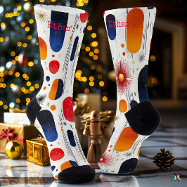 Levendige vakantie met rode, blauwe en gouden zonn sokken