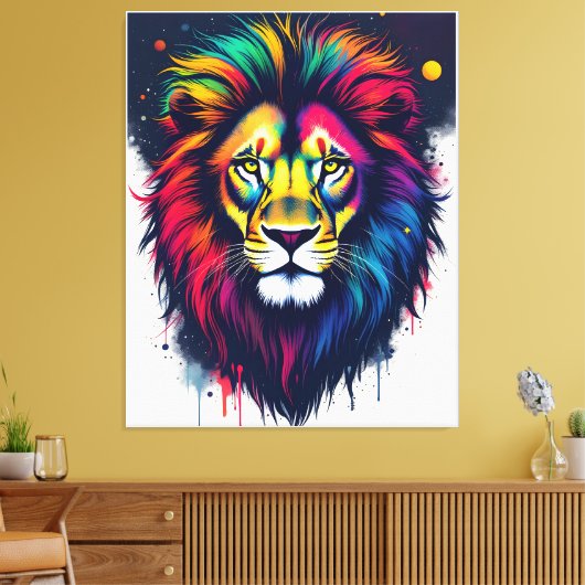 Levendige veelkleurige abstracte leeuw canvas afdruk (Insitu (Woonkamer))