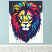 Levendige veelkleurige abstracte leeuw canvas afdruk (Insitu (Houten vloer))