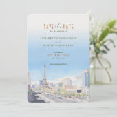 Levendige Vegas Skyline Save-the-Date Uitnodiging (Staand voorkant)
