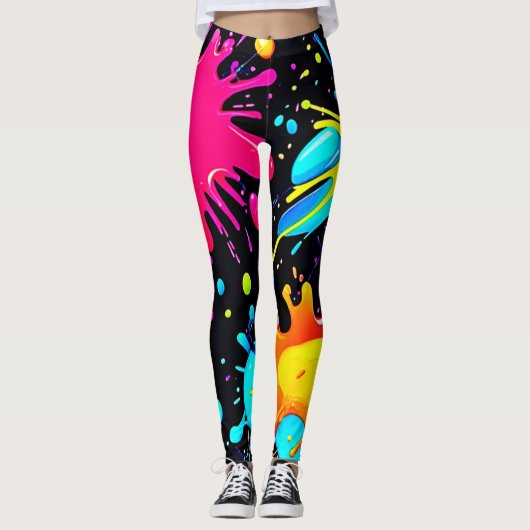 Levendige verfspat-art-uitbarsting leggings (Voorkant)